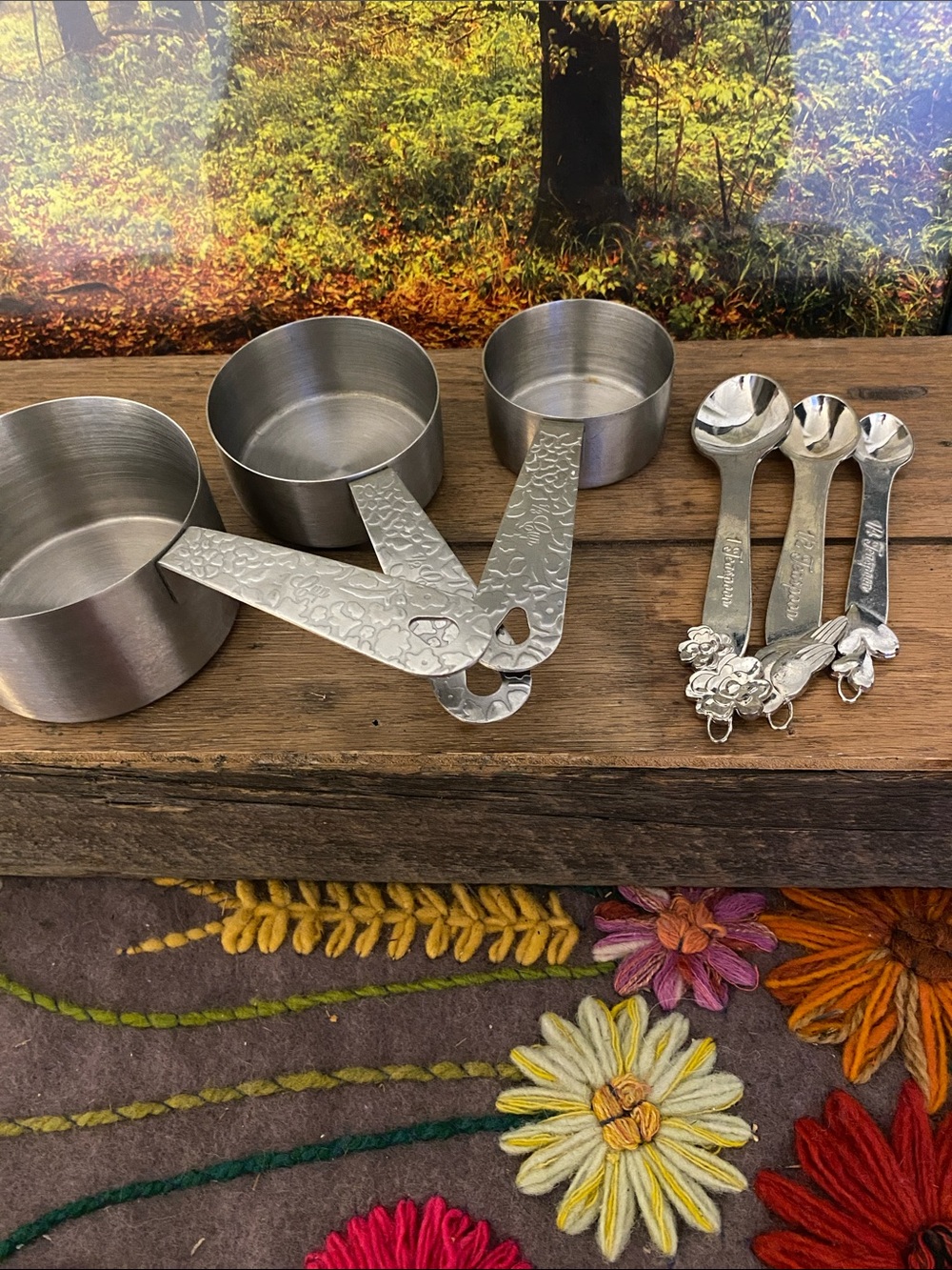 Stainless Steel Measuring Cups & Decorative Spoons Set - Silver